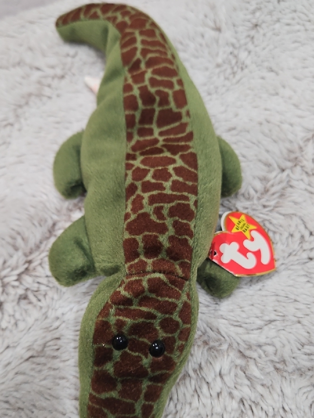 Ty Green and Brown Plush Gator Beanie Toy